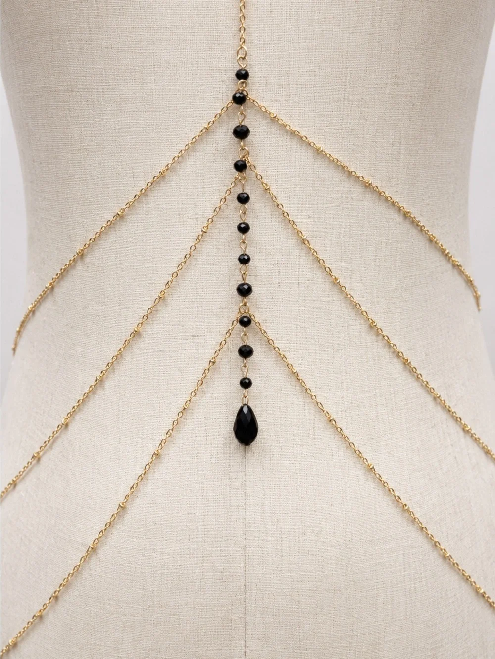 Black Beaded Gold Body Chain Necklace Layered Waist Chain Goth Festival